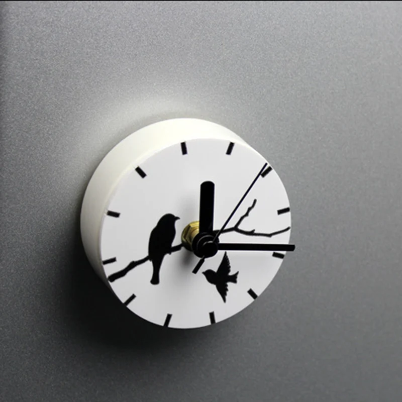 Прекрасная птица магнит часы Творческий Оранжевый Арбуз Магнитная Наклейки сообщение держатель Кухня холодильник декор настенные часы - Цвет: Белый