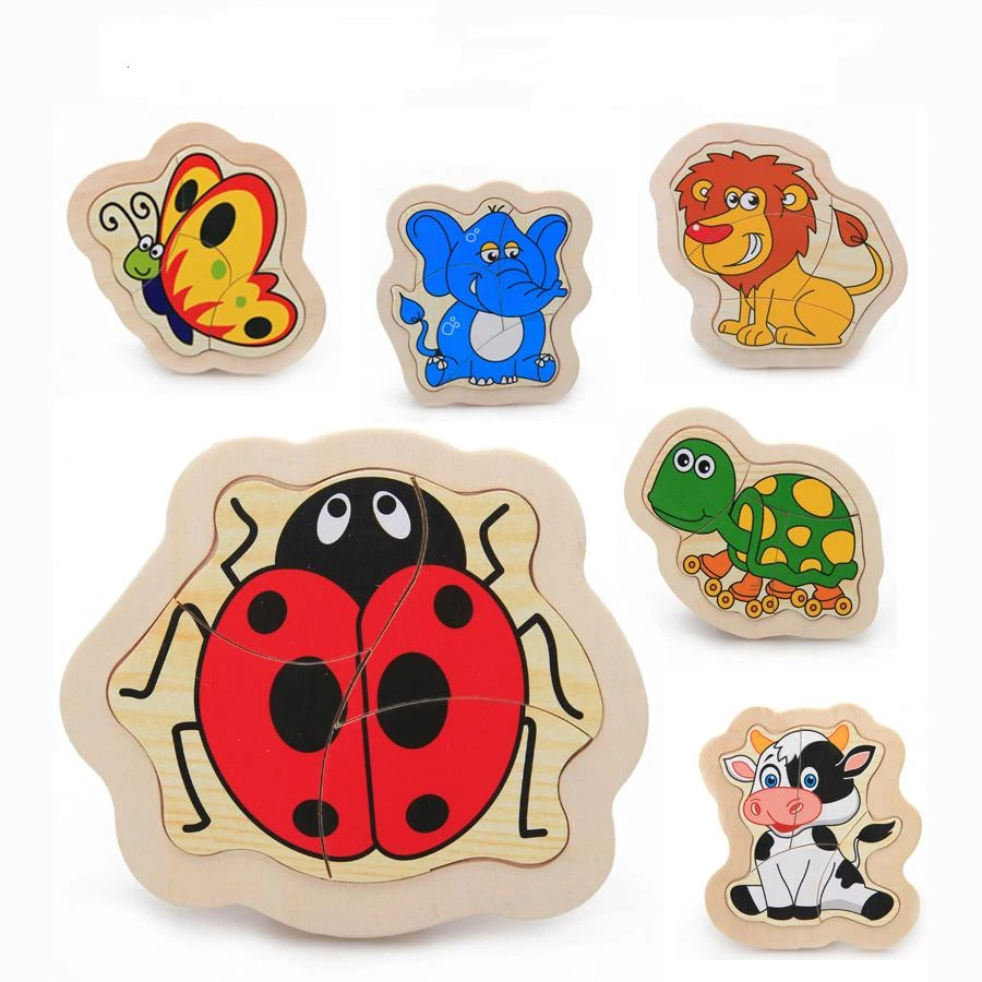Puzzle Animaux De Dessin Anime 4 Pieces En Bois Jouets Pour Enfants Jouets Classiques Jouets Pour Bebe De 0 A 3 Mois Lot De 6 Pieces Aliexpress