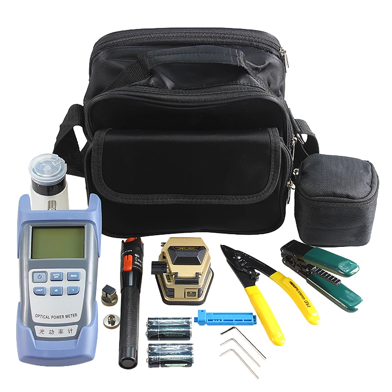 

9 In 1 Fiber Optic FTTH Tool Kit with SKL-80C Fiber Cleaver and Optical Power Meter 10Mw Visual Fault Locator Wire stripper
