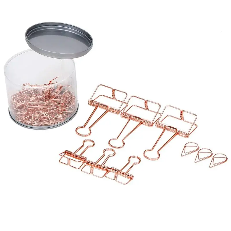 

15 Pcs Binder Clips and 60 Pcs Paper Clips, Assorted Size Rose Gold Clips