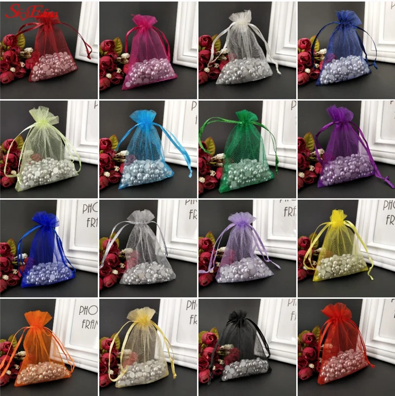

50PCS Organza Bags Gift Bag Tulle Jewelry Pouches Christmas Wedding Birthday Favor Candy Colors Gift Bag For Packaging 9x7CM 7Z