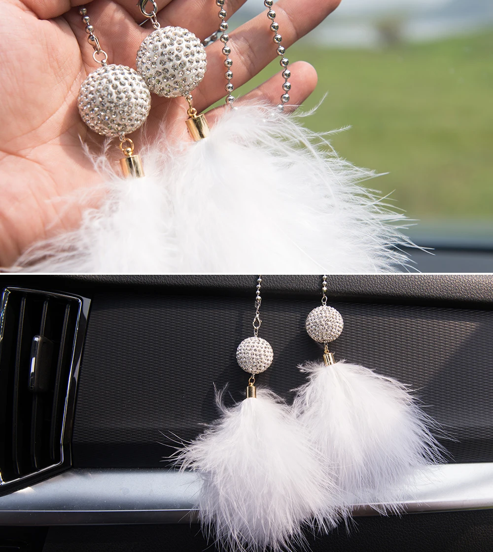 Автомобильный кулон, Алмазный хрустальный шар с перьями, автомобильное украшение, шарм, авто интерьер, зеркало заднего вида, подвесное украшение, подарки