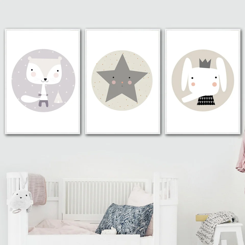 Cartoon-Elephant-Star-Fox-Mouse-Bear-Nordic-Poster-Wall-Art-Canvas-Painting-Posters-And-Prints-Wall