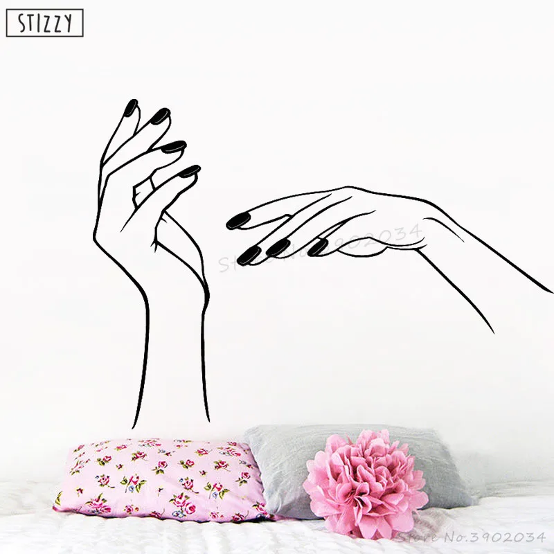 

STIZZY Wall Decal Creative Hand Spa Girls Beauty Nails Salon Vinyl Wall Stickers Manicure Removable Window Art Decor Mural B494