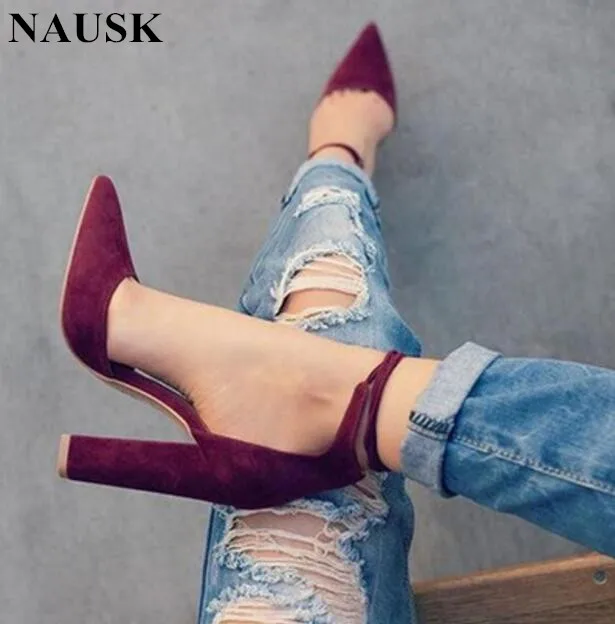 

NAUSK 7 Colors Pointed Strappy Pumps Sexy Retro High Thick Heels Shoes 2108 New Woman Shoes Female Lace Up Shoes