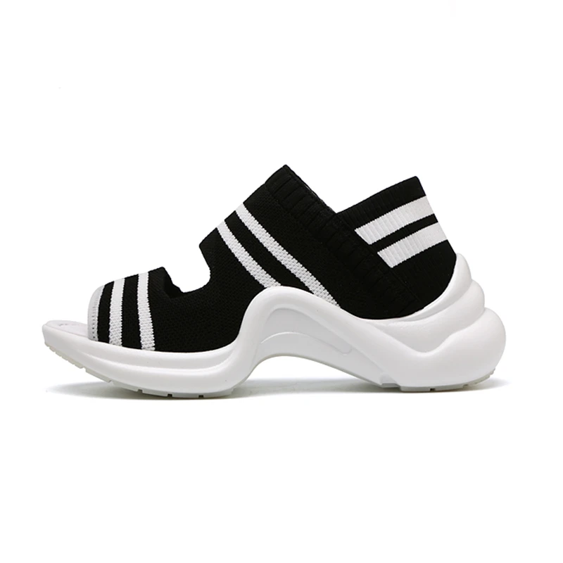 Toe Stretchshoe Tricot Laine Chaude De Élastique gris Casual Stylesowner Sandales Épaisse pourpre rouge Beige Femmes Chaussures D'été Chaussette bleu Peep noir Rayé Semelle Ulzzang YqxET