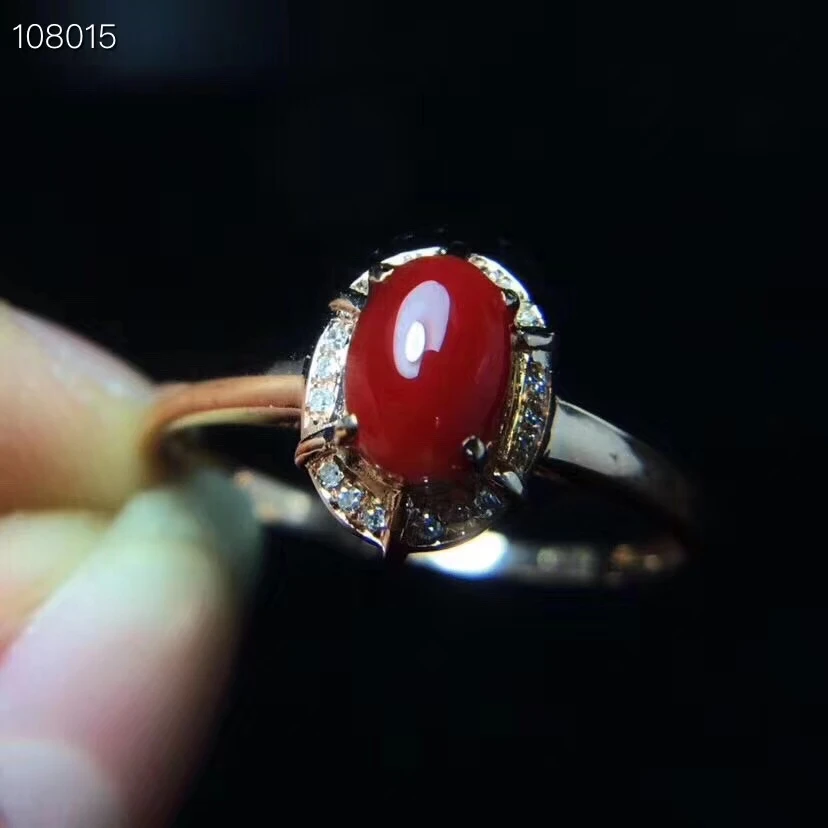 

KJJEAXCMY Fine jewelry 925 Silver-inlaid Natural Red Coral Ruby Girl Ring Support Detection