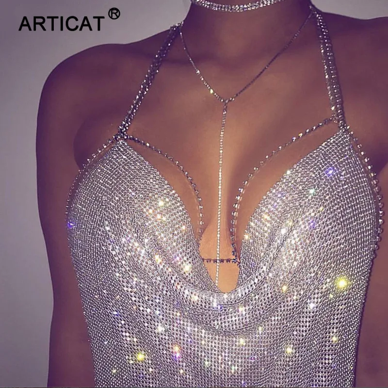 Женский укороченный топ с кристаллами Articat пляжный глубоким V образным вырезом и