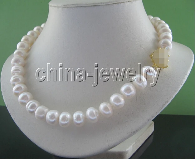 

shipping 17.5" 12-13mm natural white bread freshwater pearl necklace-GP clasp