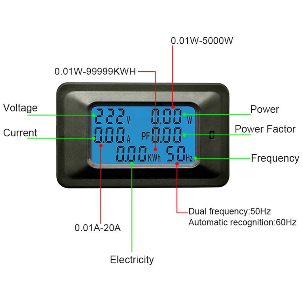 DC/AC Измеритель мощности счетчик энергии Электрический измеритель напряжения тока тестер мощности Электрический монитор ЖК-амперметр с подсветкой вольтметр