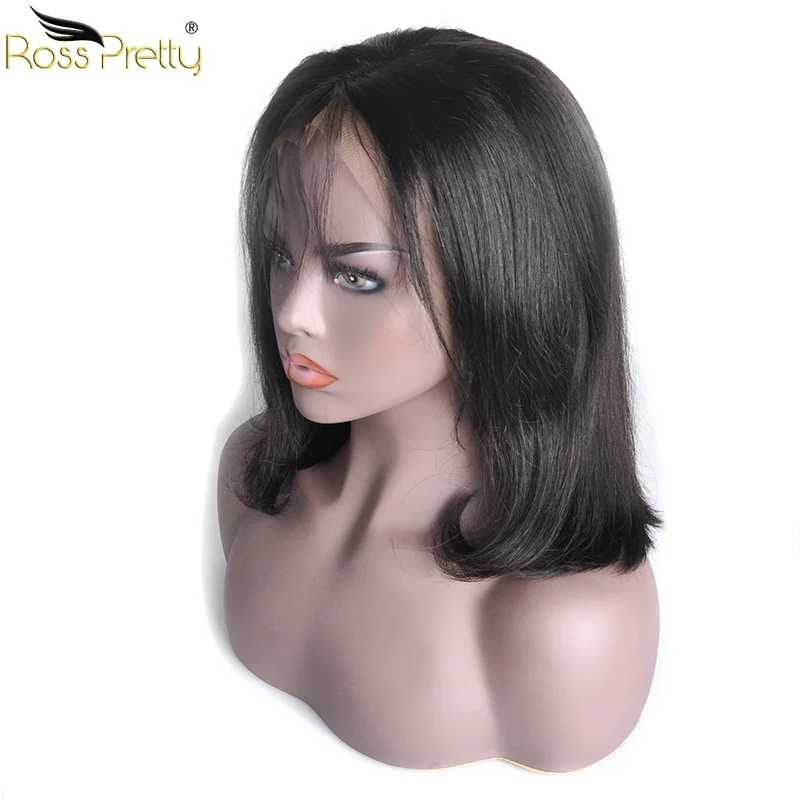 

Ross Pretty Remy Human Hair Bob Wig Brazilian Straight Bob Lace Frontal Wigs Natural Color 1b lace front wig 130%