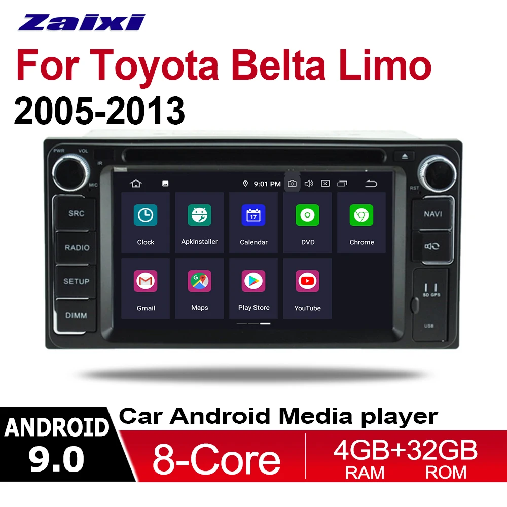 

ZaiXi 2 Din Car Multimedia Player Android 9 Auto Radio For Toyota Belta Limo 2005~2013 DVD GPS 8 Cores 4GB+32GB Bluetooth WiFi