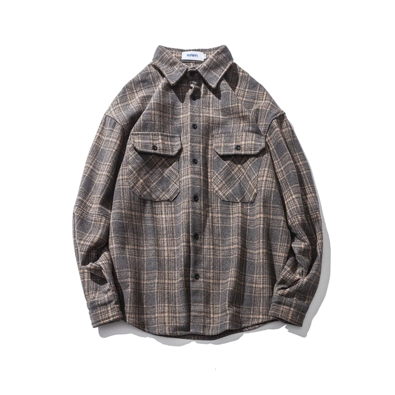 

Autumn And Winter Men Women Fashion Brand England Style Vintage Plaid Flannel Sanding Thick Loose Bat Sleeve Hole Casual Shirts