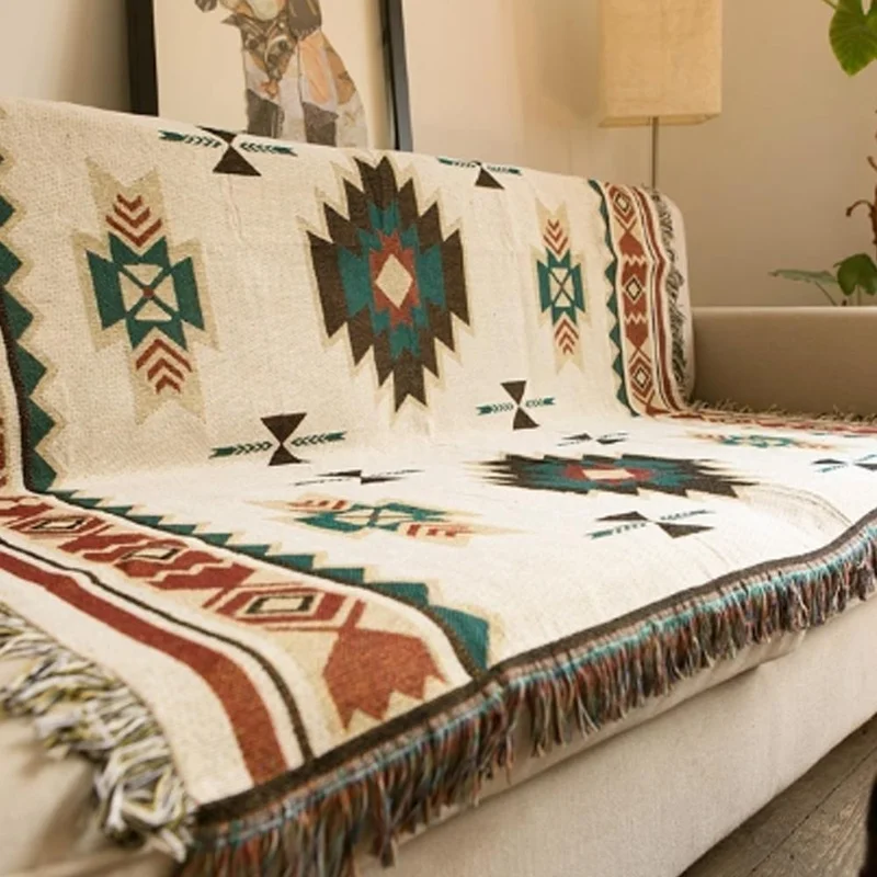 Практичный креативный коврик с геометрическим орнаментом, этнический стиль, винтажный диван с обивкой из гобелена, кровать, украшение дома, плед, подвесное одеяло