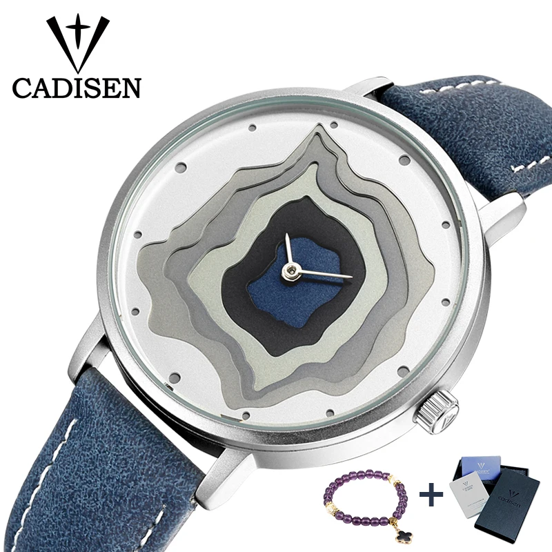 

Womens Watch CADISEN Luxury Brand 6-layer Volcanic Pattern Dial Leather Wristwatch Waterproof Quartz Watch Man relogio feminino