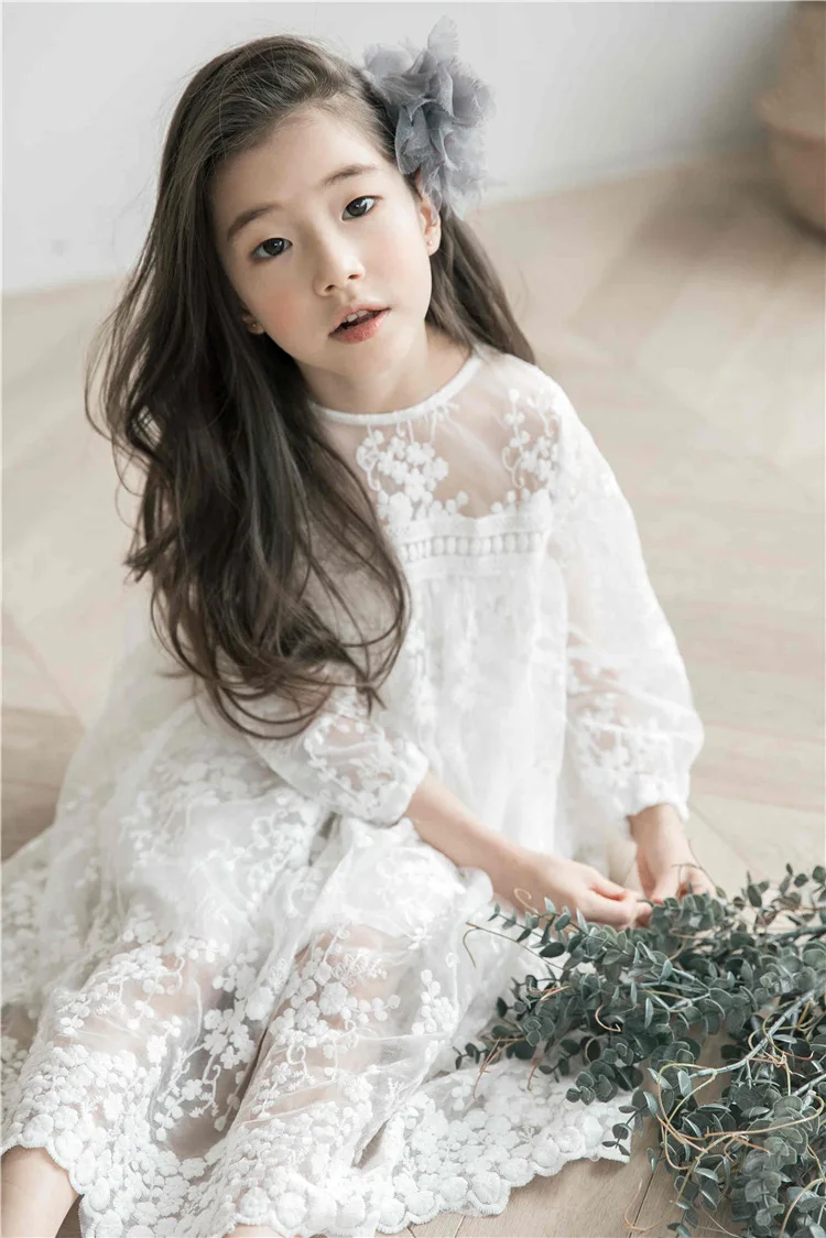 Vestido de Verão Branco para Adolescentes Meninas Grandes Princesa Festa Vestidos Rendas Bordado Vestido Menina 4 6 8 10 11 12 14 Anos Crianças Roupas 16 High Quality Mamãe e Bebê