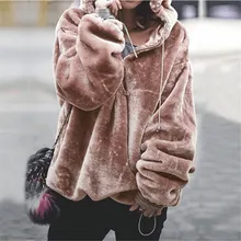 Зимние свитера из искусственного меха с капюшоном, пушистый флисовый пуловер на молнии, свободные зимние топы, Женские повседневные уличные свитера