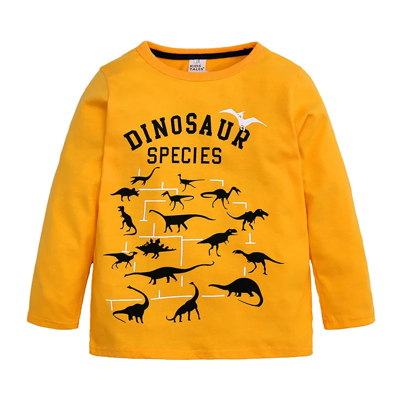 

Boys Long Sleeve Dinosaur T Shirt Kids Cotton tee Tops Size 4-14 Yellow