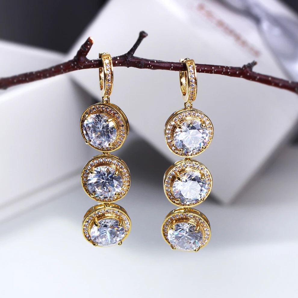 New Style Big round stone 6 colors dangling earrings women Luxurious accessories Red and White color Trendy jewelry for bridal