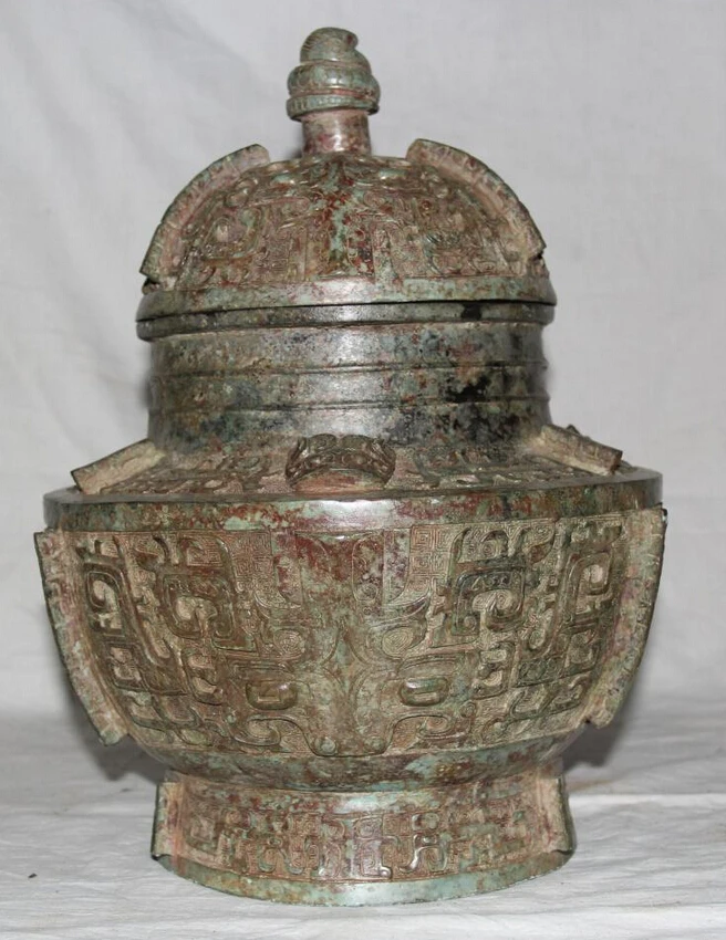 

S5679 15 Archaic Chinese Dynasty Bronze Palace Snake Beast Vase Crock Pot Vessel Jar D0318