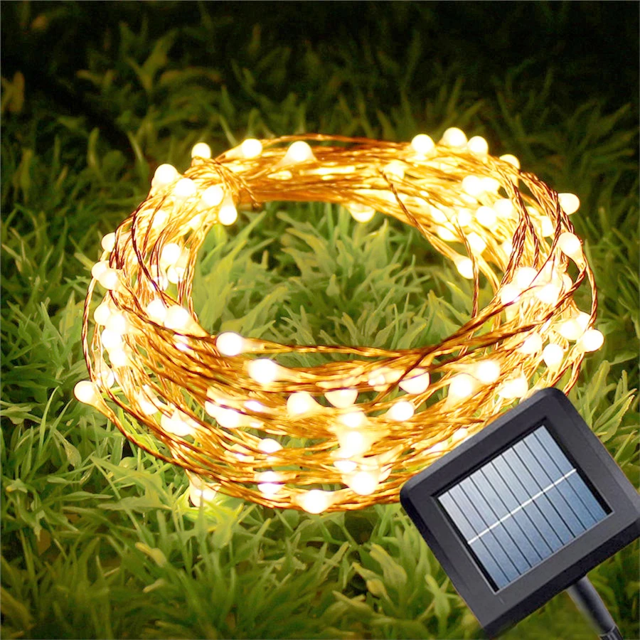 10M 100Leds Solar Copper Wire String Light Outdoor Waterproof Fairy String Garland For Garden