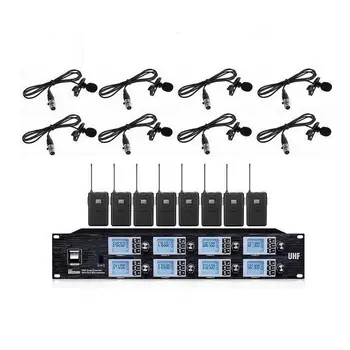 

Bolymic 8 channel wireless microphone system Professional Lavalier Microphone Cordless Stage Mics For church