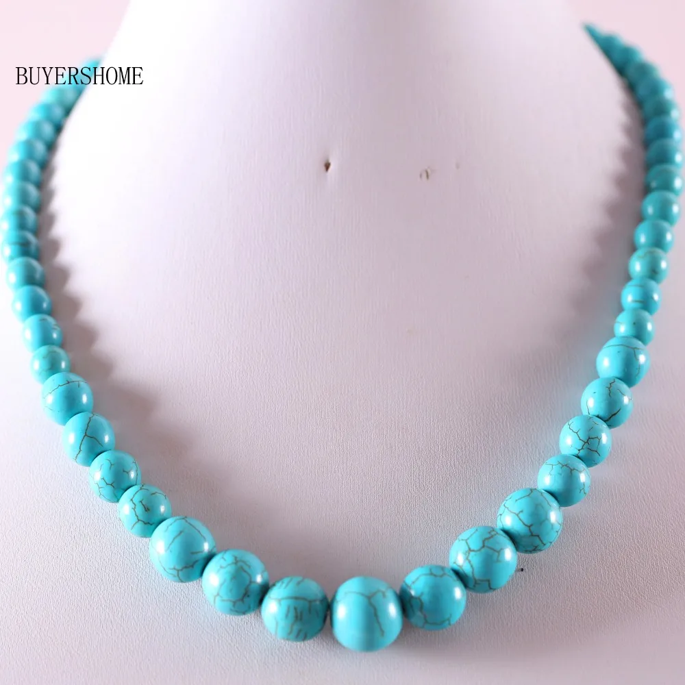 

Fashion Jewelry Round Beads Green Howlite Necklace 20" 1Pcs E103