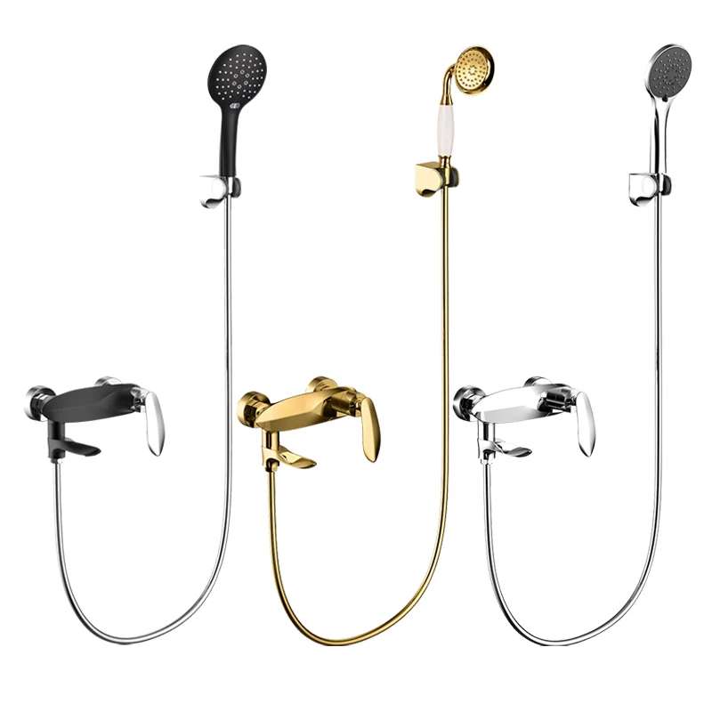 Ensemble De Robinets Douche Luxe En Laiton Plaqué Or/Noir/Chrome, Robinet Baignoire D'Eau Froide Et Chaude, Conception Populaire Murale