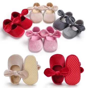 

2019 Velvet Bow Princess Soft Baby Shoes Baby Girl Baby Moccasins Moccs Shoes Soft Soled Non-slip Footwear Crib Shoes For Girls