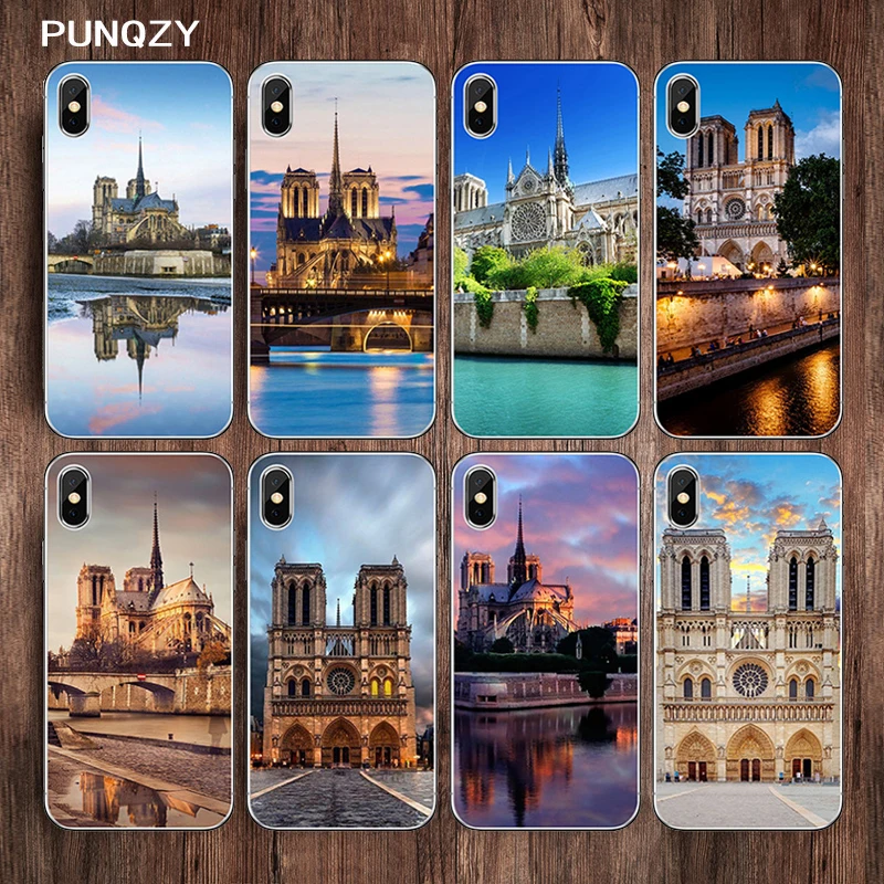 

PUNQZY Soft TPU Phone Case For iPhone 7 Case 6s 5s 4 5 6 7 8 Plus XS MAX XR Transparent Silicone Notre Dame de Paris Cute Cover