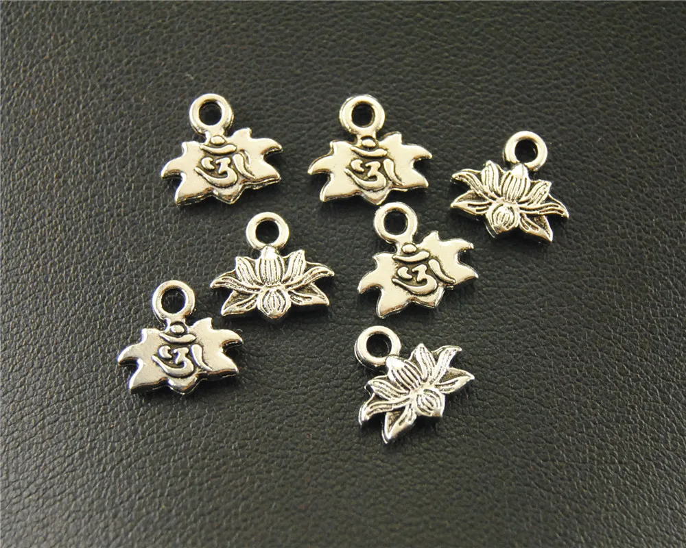 

50pcs Antique Sliver OM lotus flower Charm Pendant DIY Necklace Bracelet Bangle Findings 11mm A1584