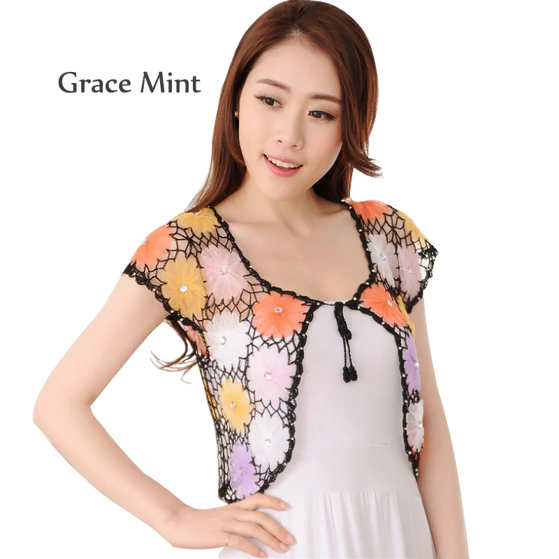 

Female Hollow Out Jacket Shrug Accessories Handmade Colours Crochet Flora Beading Short Jacket Shawl Wraps Women
