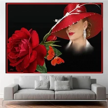 Алмазная мозаичный портрет фото на заказ 5d diy Алмазная Картина Вышивка крестом розовая шляпа девушка квадратные Стразы Алмазная вышивка