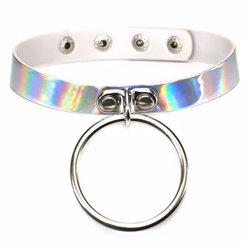 

Reflective holographic choker PU Leather Chocker Handmade Metal Laser Collar Punk Gothic Necklace