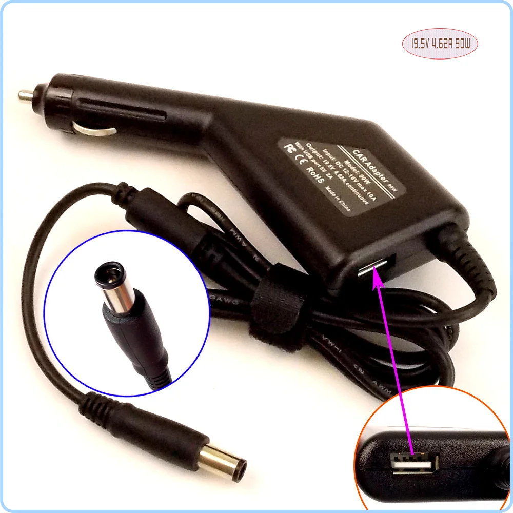 Автомобильный адаптер постоянного тока для ноутбука источник питания + USB-порт Dell
