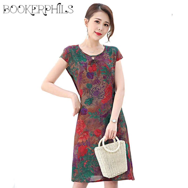 

Vintage Women Summer Dress Beach Boho Elegant Flower Printing Dresses 2019 Fashion Slim Plus Size Short Sleeve Dress Vestidos