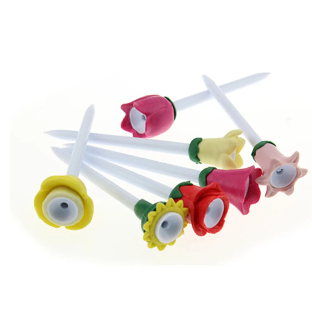 CRESTGOLF 6pcs 3 1/4"(83mm) Novelty Plastic Golf Tees Kinds of Flowers