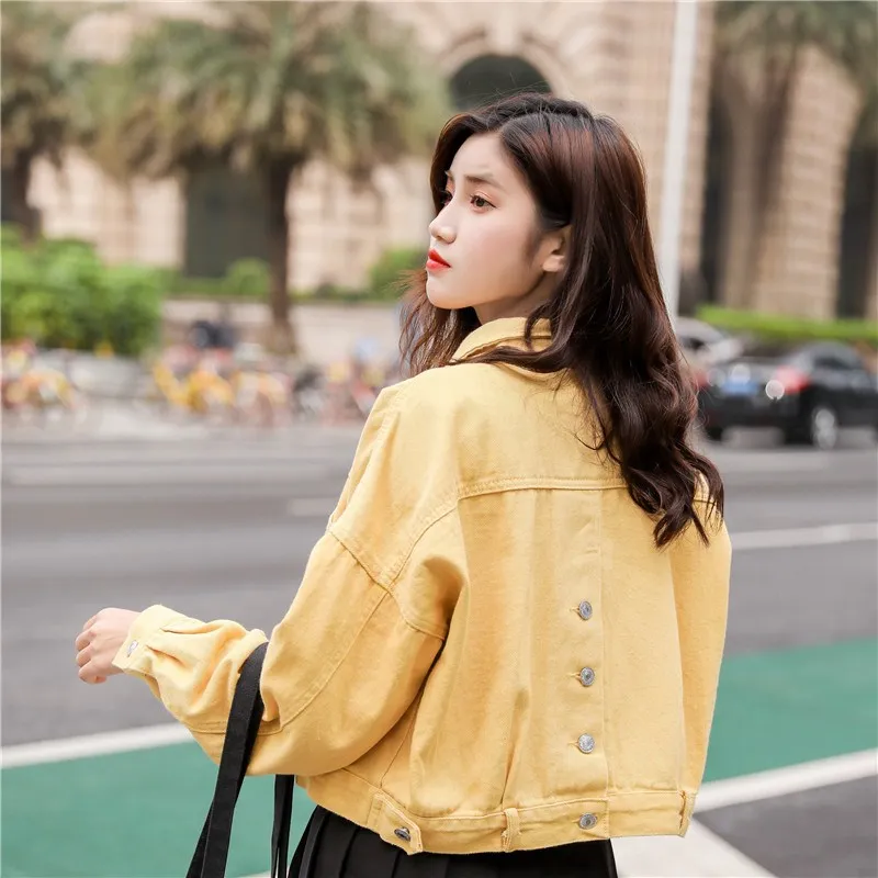 

2019 New Womens Basic Denim Jacket Button Spring Loose Single Breasted Short Ladies Jean Coat Female Outwear