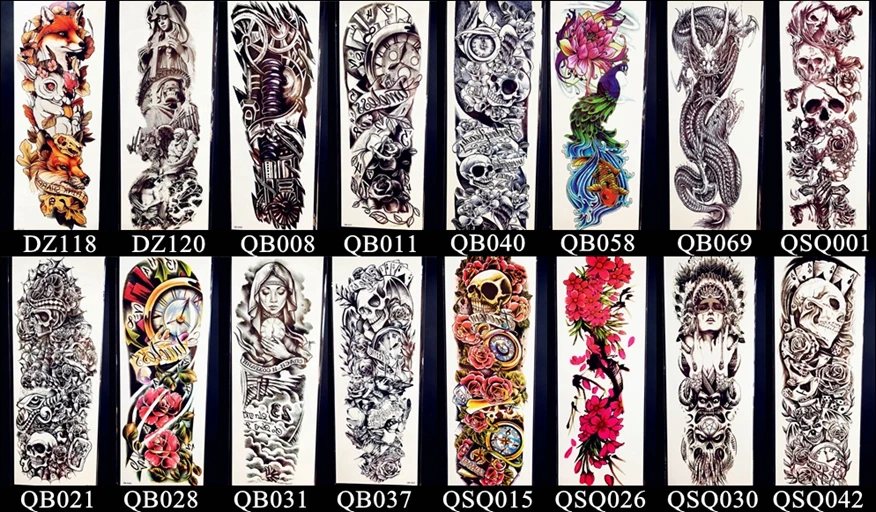 FANRUI, 500 шт.,, поддельные татуировки на всю руку, временные длинные татуировки 48x17 см, цветок, лисица, тату, вспышка, боди-арт, тату, поставки наклеек