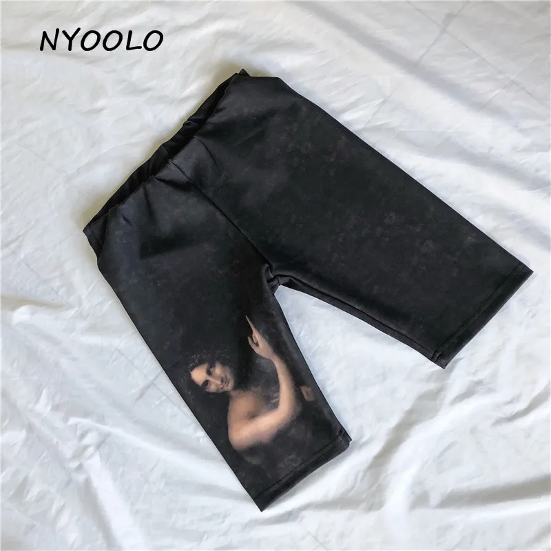 

NYOOLO Summer high waist Workout Fitness shorts Casual Digital print tight stretch elastic waist thin shorts women clothing