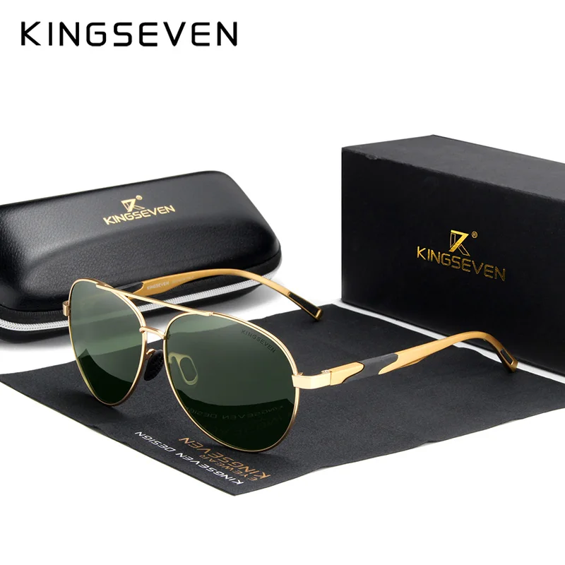 Glod Green G15 KINGSEVEN, фирменный дизайн, алюминиевые мужские солнцезащитные очки, поляризационные, высокое разрешение, линзы, для вождения, зеркальные, солнцезащитные очки для женщин, Gafas De Sol - Цвет линз: Glod Green G15