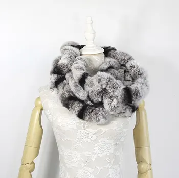 

2018 Fashion Warm Women Winter Scarf Genuine Rex Rabbit Fur Wraps 2 Circles Ladies Loop Real Fur Scarves Shawls Collar