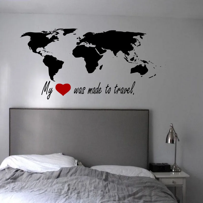Cacar Wall Stickers My Heart Was Made To Travel World Map Wall Stickers Bedroom Removable Vinyl Cacar Wall Stickers My Heart Was Made To Travel World Map Wall Stickers Bedroom Removable Vinyl