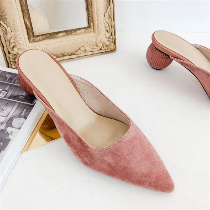 MSSTOR Kid Suede Women Mules Yellow Fashion Elegant Strange Style Rubber Women Summer Slippers Pointed Toe High Heels Slippers MSSTOR Kid Suede Women Mules Yellow Fashion Elegant Strange Style Rubber Women Summer Slippers Pointed Toe High Heels Slippers