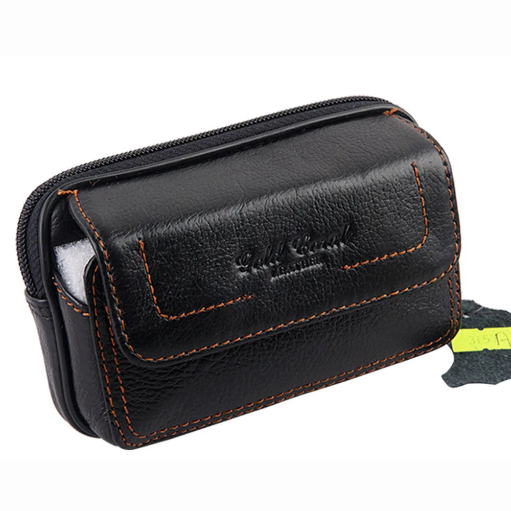 

New Men's Genuine Leather Real Cowhide Cell Mobile Phone Case Cover Pocket Coin Purse Belt Hip Fanny Bag Waist Pack Father Gift