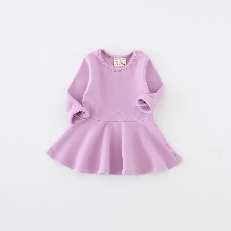 Новые однотонные платья с длинными рукавами для маленьких девочек г. Весенне-осенняя одежда для новорожденных девочек хлопковые платья для маленьких девочек - Цвет: purple