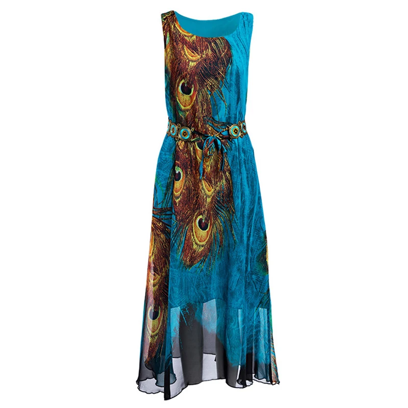 Kostlich Elegant Print Women Summer Dress Chiffon Sleeveless Swing Women Maxi Dress 2017 Tunic Evening Party Dresses Sundress (4)