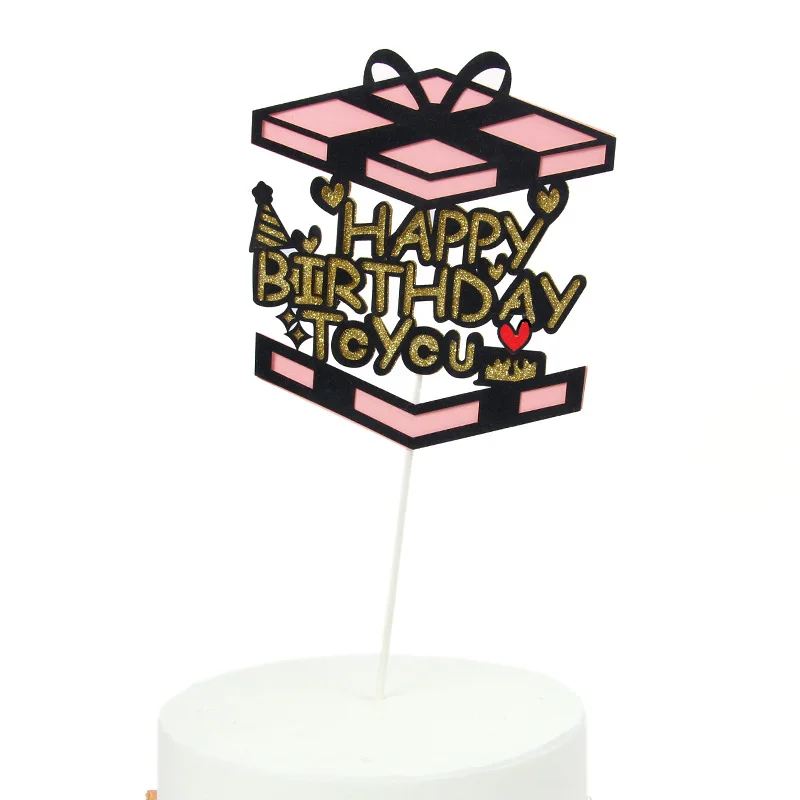С днем рождения Подарочная коробка письмо кекс топперы золотые топперы для детского душа торт Топпер свадебный торт украшения динозавр Вечерние - Цвет: pink gold