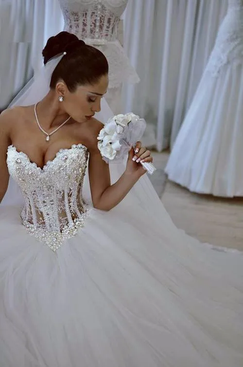 Ball Gown Wedding Dresses Dubai Sweetheart See Through Bodice With
