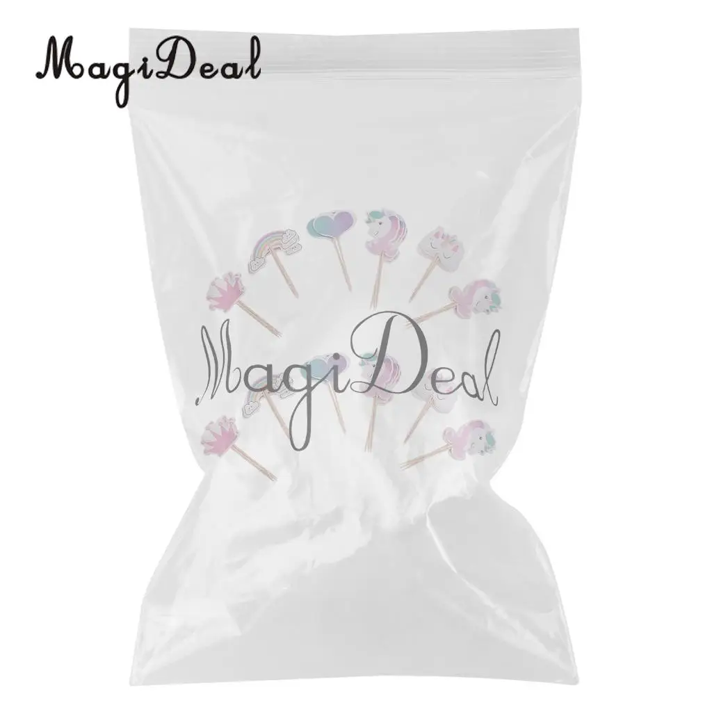 MagiDeal 2 Set Rainbow Unicorn Cake Topper Love Shape Crown Food Picks Party Decor
